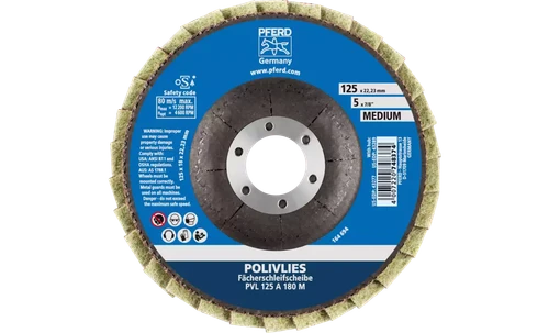 Pferd 43277 Polivlies Flap Disc | 5" Diameter | 7/8" Arbor Hole | Aluminum Oxide 180 Grit | Sold by Box of 5