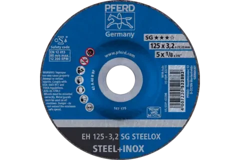 Pferd 63206 SG STEELOX Type 27 Cut-Off Wheel | 5" Diameter | 7/8" Arbor Hole | 1/8" Thickness | Sold by Box of 25