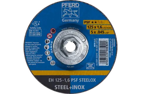 PFERD 63723 PSF STEELOX Type 27 Cut-Off Wheel | 5" Diameter | 5/8-11" Arbor Hole | .045" Thickness | Sold by Box of 10
