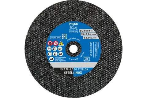 Pferd 69301 SG STEELOX Type 1 Cut-Off Wheel | 3" Diameter | 1/4" Arbor Hole | .040" Thickness | Sold by Box of 50