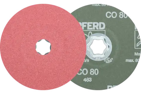 Pferd 40708 COMBICLICK Fibre Disc | 5" Diameter | 12200 RPM | Ceramic Oxide 80 Grit | Sold by Box of 25