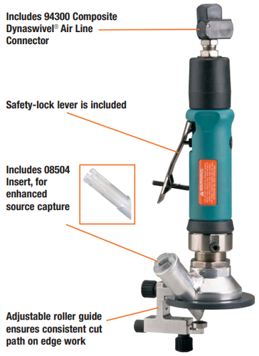 Dynabrade 51332 Straight-Line Router | .7 HP | 3-1/2" Base | Central Vacuum | 20,000 RPM | Gearless | Rear Exhaust | 1/4" Collet | Extended Muffler