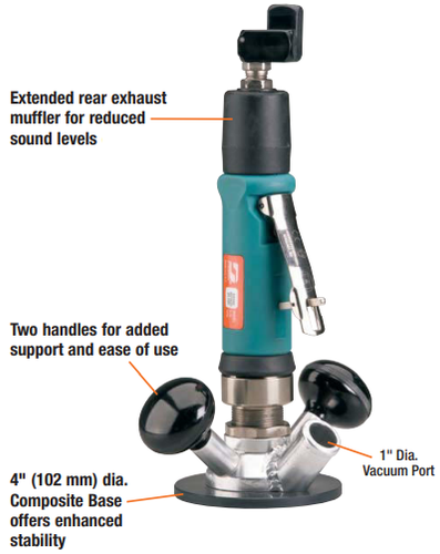 Dynabrade 51333 Straight-Line Router | .7 HP | 4" Base | Central Vacuum | 20,000 RPM | Gearless | Rear Exhaust | 1/4" Collet | Extended Muffler
