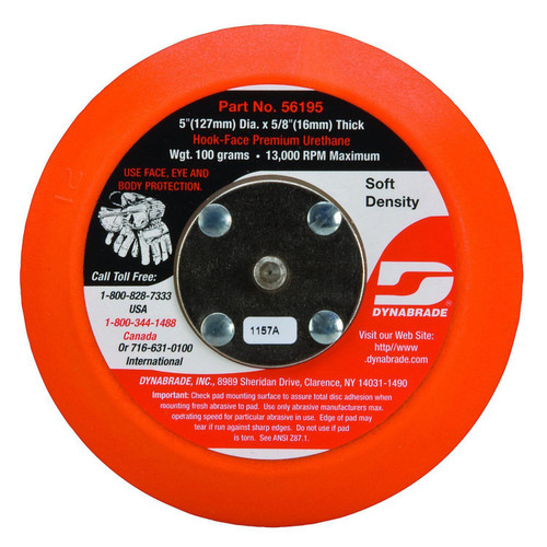 Dynabrade 56195 Hook-Face Random Orbital Sanding Pad | Soft Density | 5" Diameter | Non-Vacuum