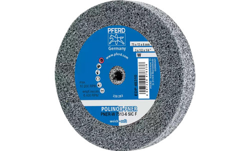 Pferd 48310 3" x 1/2" Non Woven Polinox Unitized Wheel | 10,200 Max. RPM | Silicon Carbide Fine Grit | Soft | 2SF