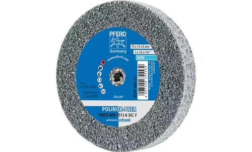 Pferd 48312 3" x 1/2" Non Woven Polinox Unitized Wheel | 10,200 Max. RPM | Silicon Carbide Fine Grit | Medium Soft | 3SF