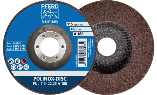 Pferd 45891 4-1/2" x 7/8" Non Woven Polinox Fibre Backing Disc | 5,300 Max. RPM | 3/4" Height | Aluminum Oxide 100 Grit | PNL Type | Sold by Box of 5