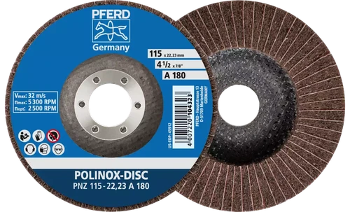 Pferd 45911 4-1/2" x 7/8" Non Woven Polinox Fibre Backing Disc | 5,300 Max. RPM | 3/4" Height | Aluminum Oxide 100 Grit | PNZ Type | Sold by Box of 5