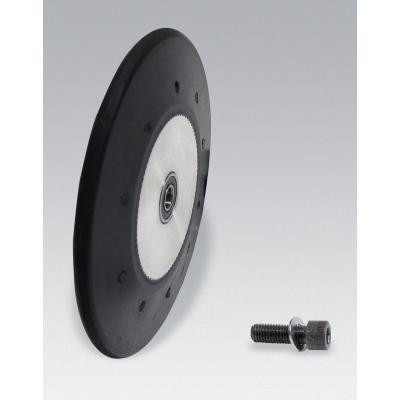 Dynabrade 11638 Contact Wheel Assembly | 4" Dia. x 1/2" W x 5/8" I.D. | Round Radiused | 70 Duro Rubber