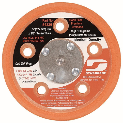 Dynabrade 56196 Vacuum Disc Pad | 5" Pad Size | 5/8" Thickness | Hook-Face | Soft Density | Short Nap
