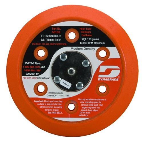 Dynabrade 56183 Vacuum Disc Pad | 6" Pad Size | 5/8" Thickness | Hook-Face | Medium Density | Short Nap