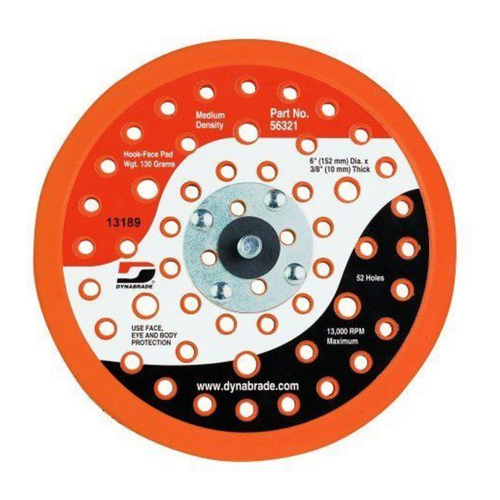 Dynabrade 56321 Vacuum Disc Pad | 6" Pad Size | 3/8" Thickness | Hook-Face | Medium Density | Short Nap