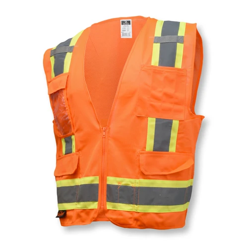 Radians SV6O4X Type R Class 2 Two Tone Surveyor Solid/Mesh Safety Vest | Hi-Vis Orange | 4X-Large Size | Each