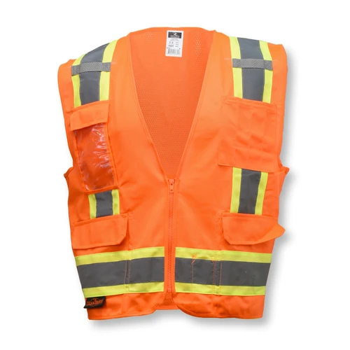 Radians SV6O4X Type R Class 2 Two Tone Surveyor Solid/Mesh Safety Vest | Hi-Vis Orange | 4X-Large Size | Each