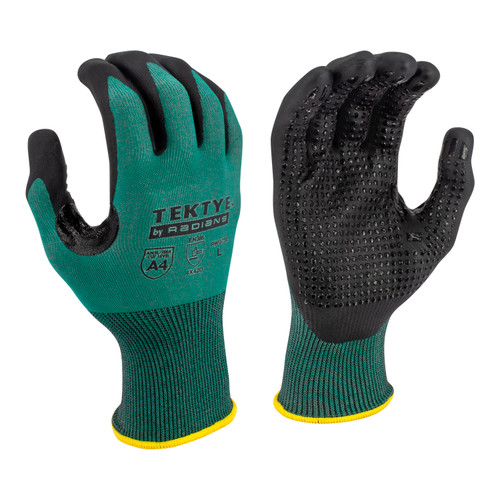 Radians RWG738XS TEKTYE A4 Cut Protective Work Gloves | Reinforced Thumb | Green | X-Small Size | Box of 12 Pairs