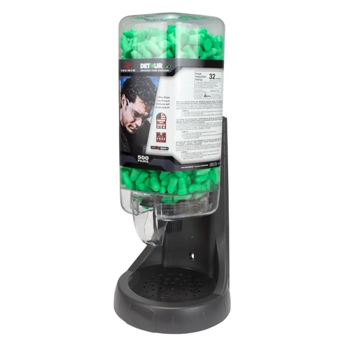 Radians FPD-500L30 Refillable Dispenser with Detour 32 NNR FP30 Earplugs | Wing Shape | Uncorded | Green