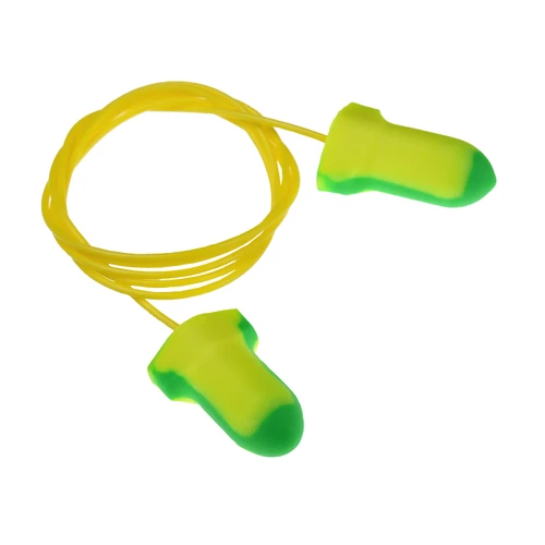 Radians Deterrent FP35 - Corded 32 NRR Disposable Foam Earplugs | Wing Shape | Green/Yellow | Case of 10 Boxes of 100 Pairs in Each Box