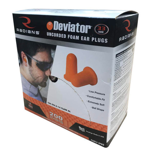 Radians Deviator FP80-B500 - Uncorded 33 NRR Disposable Foam Earplug Dispenser Refills | Bell Shape | Orange | Box of 500 Pairs