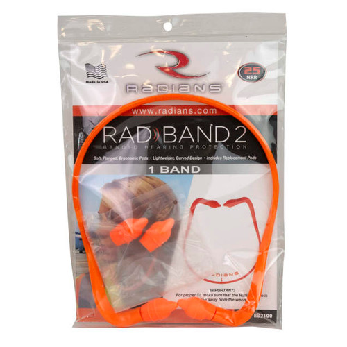 Radians RB2100 Rad-Band 2 Banded Earplugs | Curved Band | Orange/Orange | Box of 10