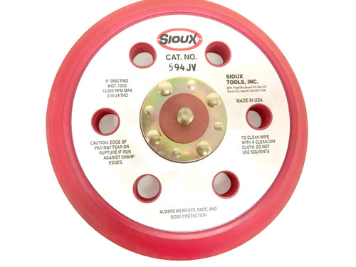 Sioux Tools 594JV Orbital Sander Backing Pad | 6" Pad Diameter | Hook and Loop Backing | Vacuum