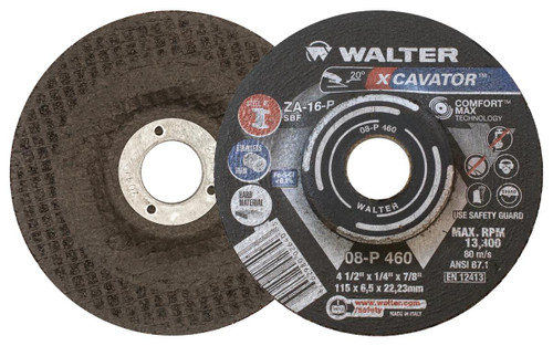 Walter Surface Technologies 08P460 XCAVATOR 1/4" Type 27 Angle Grinder Grinding Wheel | 7/8" Arbor Hole | 4-1/2" Diameter | Sold by Box of 25