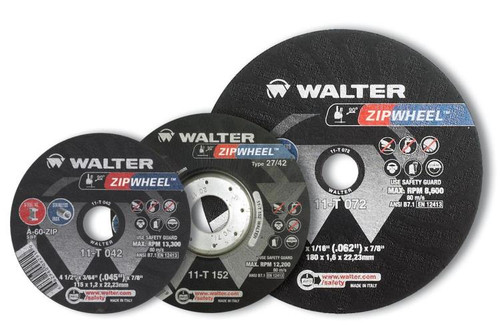 Walter Surface Technologies 11T172 ZIP CUT 1/16" Type 27 Angle Grinder Cut-Off Wheel | 7/8" Arbor Hole | 7" Diameter | Sold by Box of 25