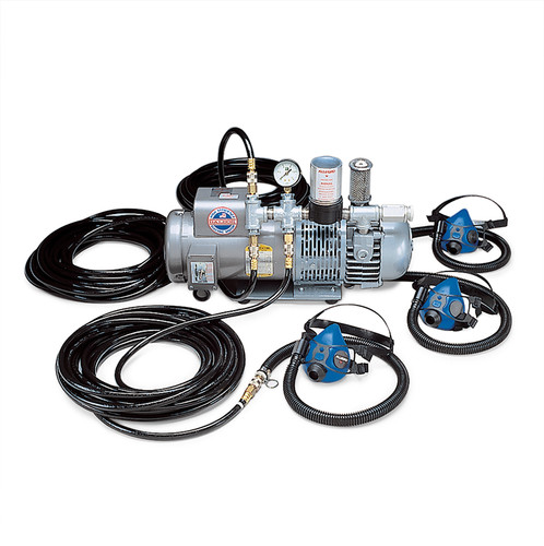 Allegro 9215-03 3-Worker Half Mask System with Three 100' Hoses | Low Pressure | Clear