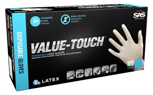SAS Safety 6594 Value-Touch Powdered Latex Disposable Gloves | 5 Mil | X-Large | Sold by Box of 100