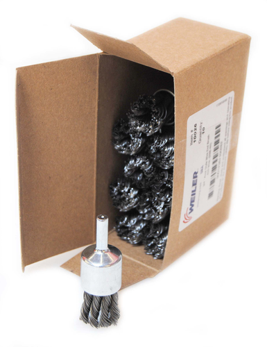 Weiler 10026-WEILER Knot Wire End Brush | 3/4" Brush Diameter | 0.02" Wire | 25000 RPM | 1/4" Stem Diameter | Steel Fill