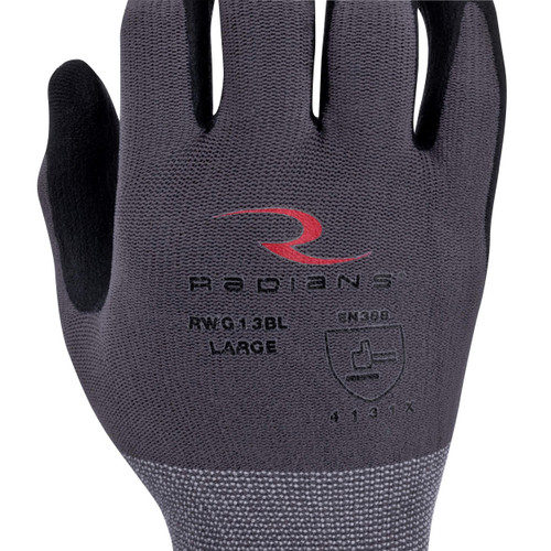 Radians RWG13BS Breathable Work Gloves | Nylon Shell with Micro Foam Nitrile Palm Dip | Gray | Small Size | Box of 12 Pairs