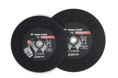 Walter Surface Technologies 11D121 PORTACUT Cut-Off Wheel | Type 1 | 12" Diameter | 1/8" Thickness | 20 mm STIHL Arbor Hole | C-24 Grade | Sold by Box of 10