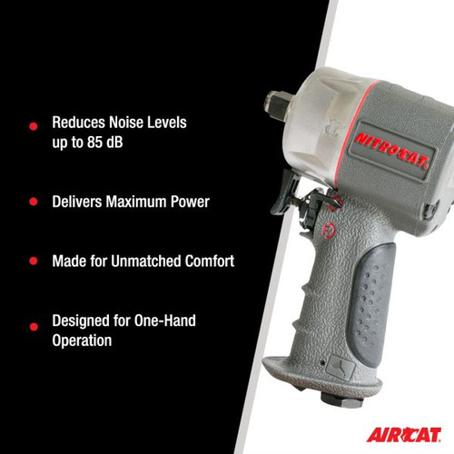 Aircat Pneumatic Tools 1076-XL Nitrocat Composite Compact Impact Wrench | 550 (ft-lbs) Max Torque | 9000 RPM | 3/8" Square Drive