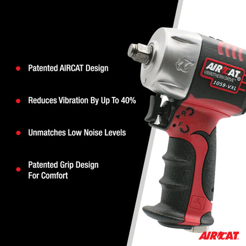 Aircat Pneumatic Tools 1059-VXL Vibrotherm Drive Composite Compact Impact Wrench | 550 (ft-lbs) Max Torque | 9000 RPM | 3/8" Square Drive