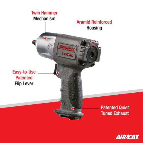 Aircat Pneumatic Tools 1355-XL Nitrocat Composite Impact Wrench | 500 (ft-lbs) Max Torque | 10000 RPM | 3/8" Square Drive