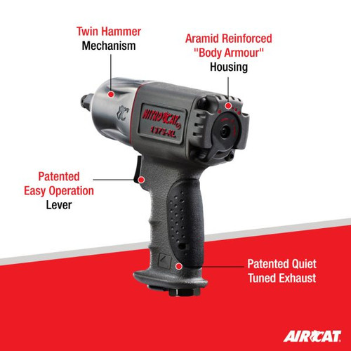 Aircat Pneumatic Tools 1375-XL Nitrocat Composite Impact Wrench | 500 (ft-lbs) Max Torque | 10000 RPM | 1/2" Square Drive