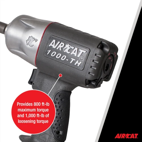 Aircat Pneumatic Tools 1000-TH-2 Composite Impact Wrench With 2" Extended Anvil | 800 (ft-lbs) Max Torque | 8000 RPM | 1/2"x2" Square Drive