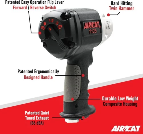 Aircat Pneumatic Tools 1125 Composite Impact Wrench | 1000 (ft-lbs) Max Torque | 8500 RPM | 1/2" Square Drive