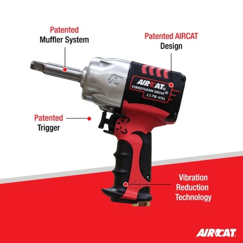 Aircat Pneumatic Tools 1178-VXL-2 Vibrotherm Drive Composite Impact Wrench With 2" Extended Anvil | 950 (ft-lbs) Max Torque | 7500 RPM | 1/2" Square Drive