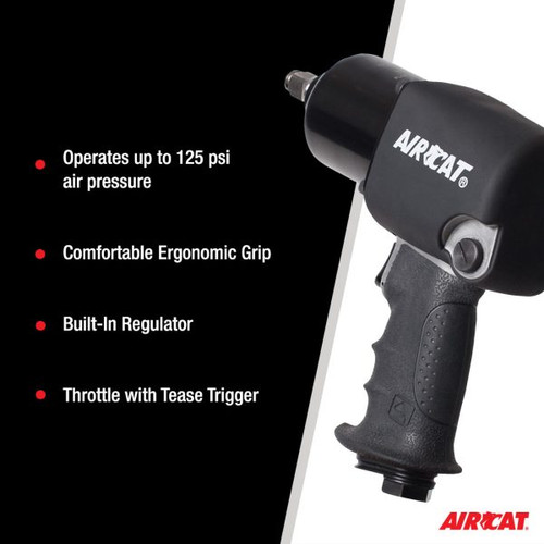 Aircat Pneumatic Tools 1460-XL High Air Pressure Impact Wrench | 725 (ft-lbs) Max Torque | 9600 RPM | 1/2" Square Drive