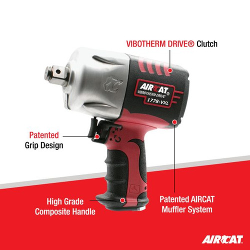 Aircat Pneumatic Tools 1778-VXL Vibrotherm Drive Composite Impact Wrench | 1450 (ft-lbs) Max Torque | 5400 RPM | 3/4" Square Drive