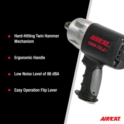 Aircat Pneumatic Tools 1600-TH-A1 Composite Pistol Grip Impact Wrench | 1400 (ft-lbs) Max Torque | 4500 RPM | 1" Square Drive