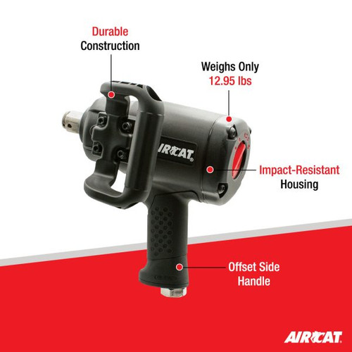 Aircat Pneumatic Tools 1870-P Super Duty Composite Pistol Grip Impact Wrench | 1900 (ft-lbs) Max Torque | 7500 RPM | 1" Square Drive