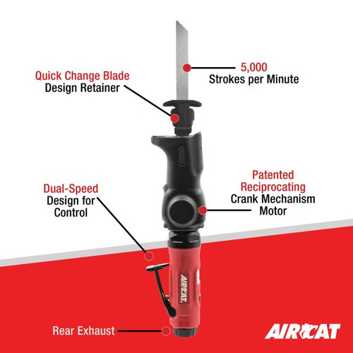 Aircat Pneumatic Tools 6355-A Reciprocating Air Saw | 1/4" Steel - 3" Steel Pipe Cutting Capacity | 5000 SPM | Rear Exhaust