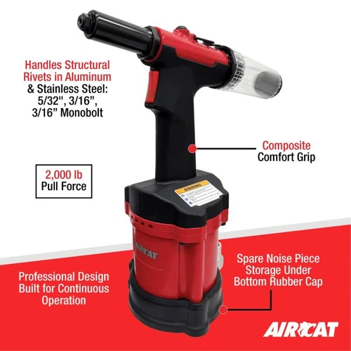 Aircat Pneumatic Tools 6410 Air Hydraulic Riveter | 7/8" Stroke Length | 2000 lbs Pull Force | 5/32, 3/16, 3/16" Monobolt