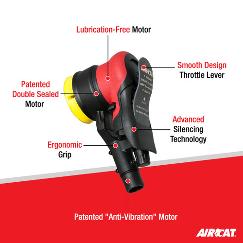 Aircat Pneumatic Tools 6700-3-336CV Central Vac Orbital Palm Sander/Polisher | 3" Pad Size | 11000 RPM | 3/32" Orbit | Hook & Loop