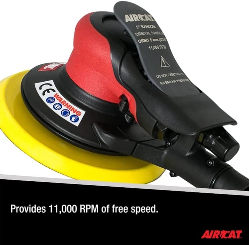 Aircat Pneumatic Tools 6700-5-336CV Central Vac Orbital Palm Sander | 5" Pad Size | 11000 RPM | 3/16" Orbit | Hook & Loop