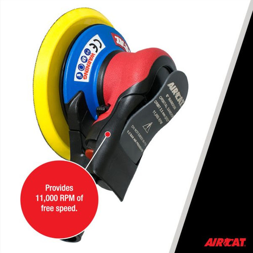 Aircat Pneumatic Tools 6700-6-332SV Self Vac Orbital Palm Sander | 6" Pad Size | 11000 RPM | 3/32" Orbit | Hook & Loop