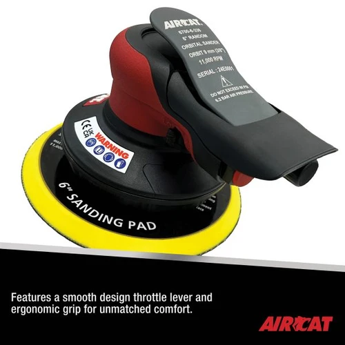 Aircat Pneumatic Tools 6700-6-338CV Central Vac Orbital Palm Sander | 6 Pad Size | 11000 RPM | | Hook & Loop