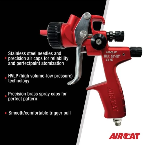 Aircat Pneumatic Tools 6905 Hvlp Gravity Feed Spray Gun | 1.6 mm | 14-28 PSI | 5/16" Air Supply Hose