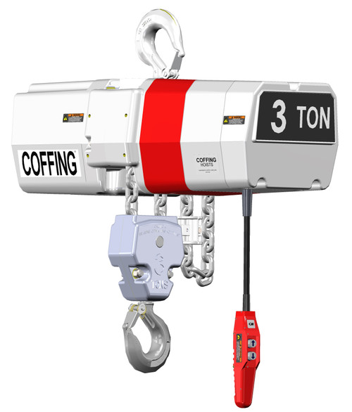 Coffing  EC6005-15-3 Electric Chain Hoist | 3 Ton Capacity | 15 ft Lift | 11 ft Drop | Pendent Control | Hook Mount